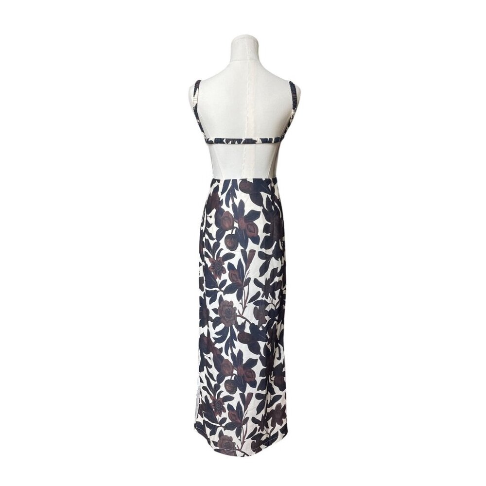 Commense Dark Floral Maxi Dress XS NWT Cut Out Square Neckline Y2K Fitted Spring - Picture 5 of 11